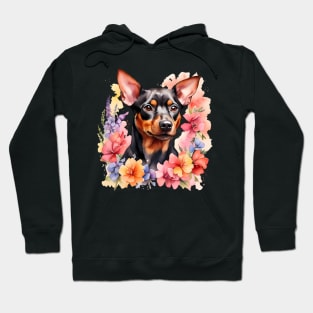 A miniature pinscher decorated with beautiful watercolor flowers Hoodie